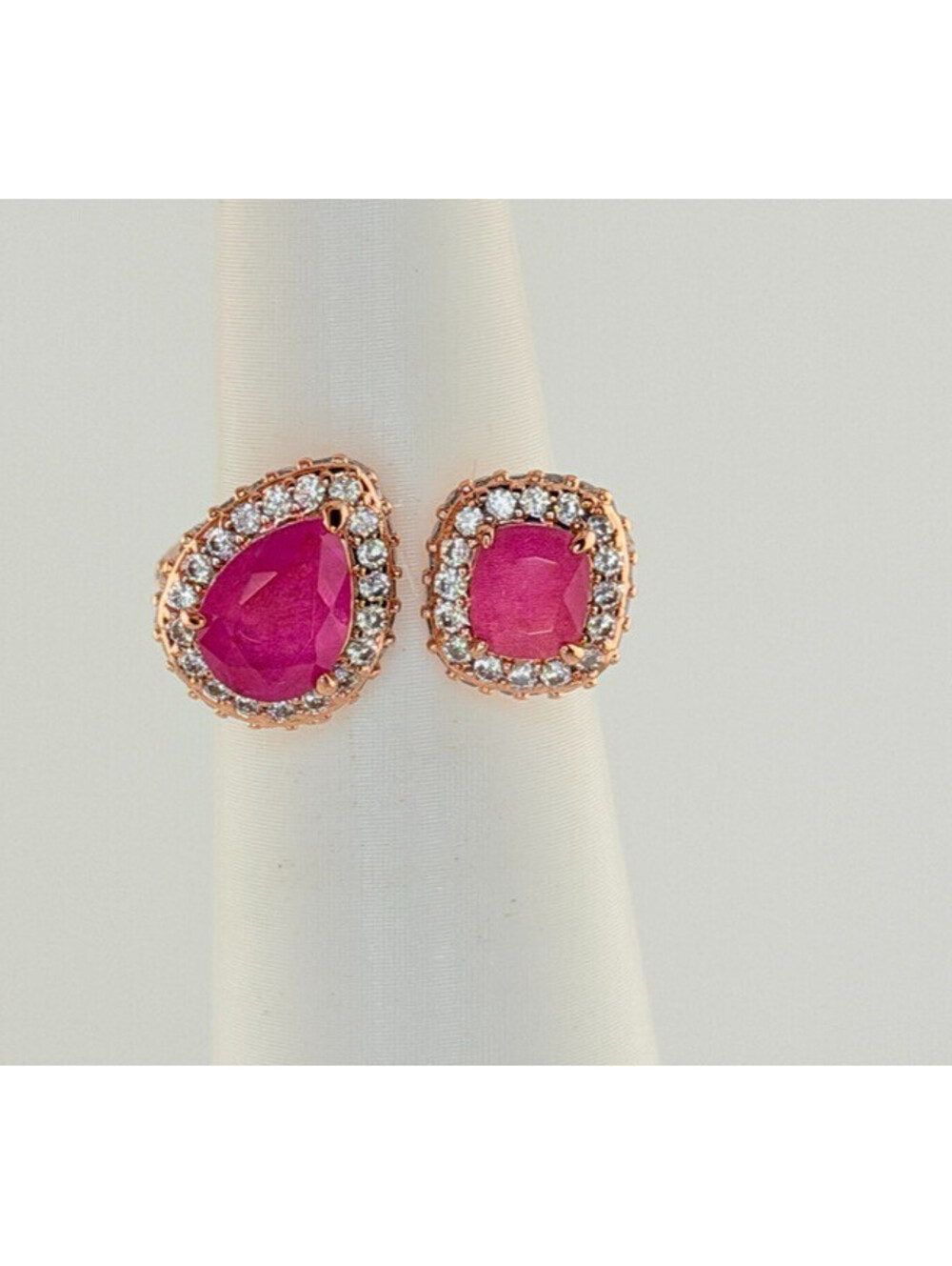 Bomb Party Ring Sz 5 "Glimmering Together" Pink Sapphire +Quartz on Rose Gold